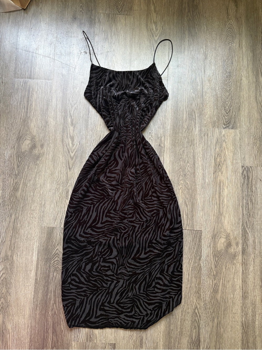 Black Zebra Velvet Layered Slip Dress | Animal Print Midi